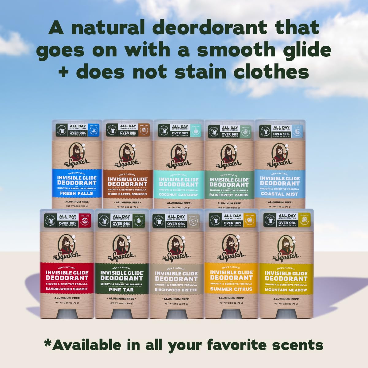 Dr. Squatch dermatologist-tested badge confirms skin-friendly protection.