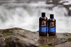 Dr. Squatch Fresh Falls ingredients panel shows burdock and tea tree.