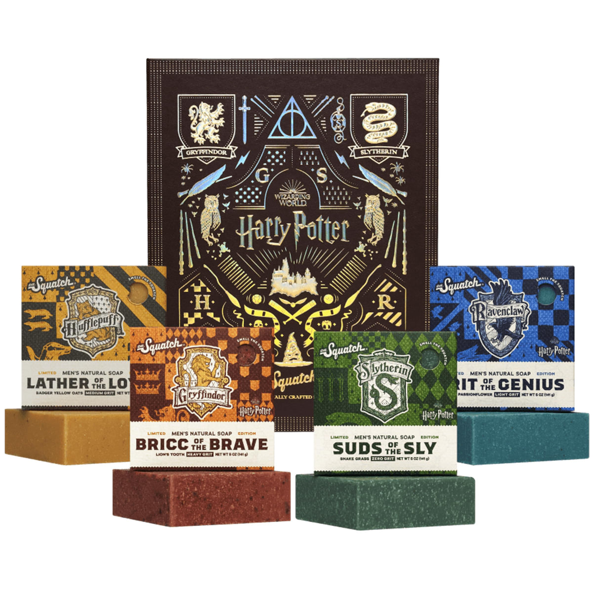 Dr. Squatch Harry Potter collector box with four natural soaps for a wizard-inspired routine