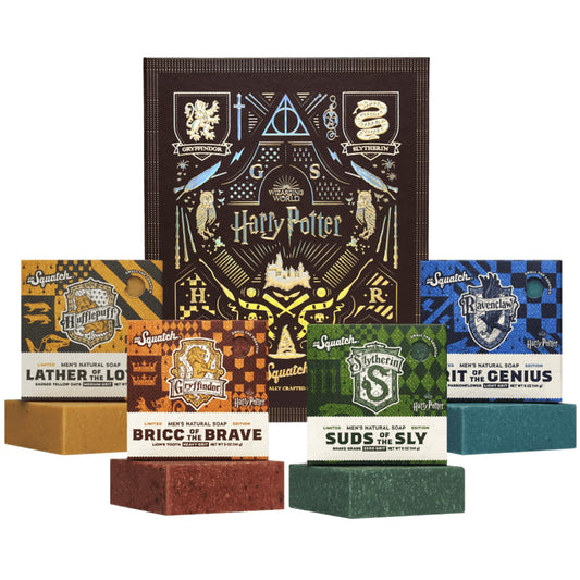 Dr. Squatch Harry Potter collector box with four natural soaps for a wizard-inspired routine