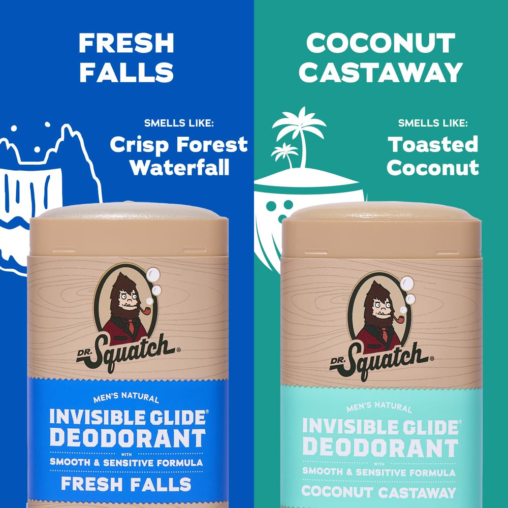Dr. Squatch Invisible Glide Coconut Castaway 2-pack front view with tropical scent option.