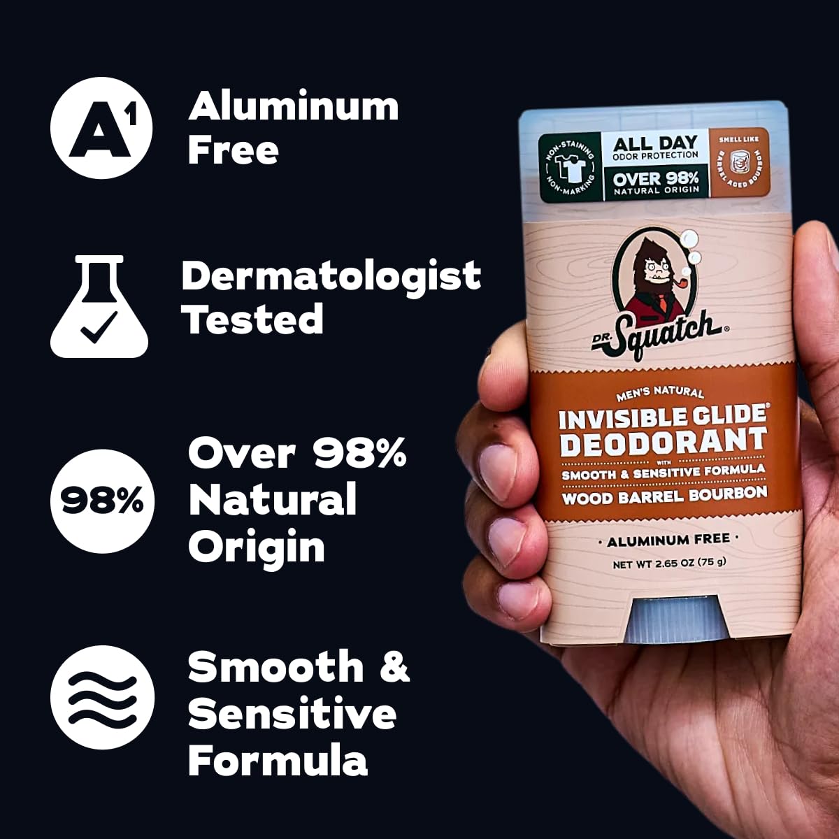 Dr. Squatch Invisible Glide Stick close-up demonstrates smooth, invisible application.