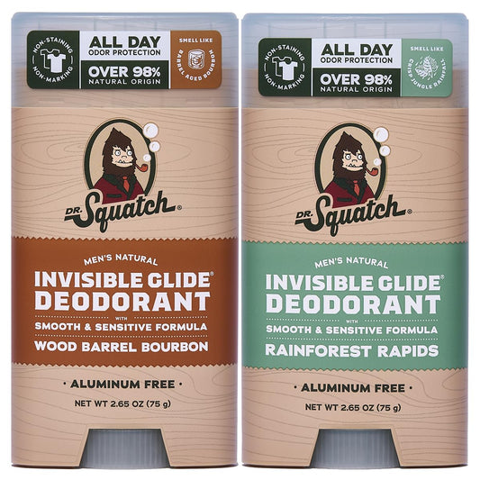 Dr. Squatch Invisible Glide Wood Barrel Bourbon close-up showing aluminum-free protection for sensitive skin.