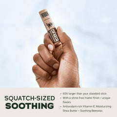Lip balm from Dr. Squatch delivers a shine-free matte finish while hydrating lips.