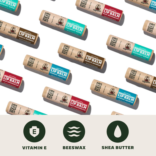 Lip balm with Vitamin E and Shea Butter by Dr. Squatch for nourishing protection.