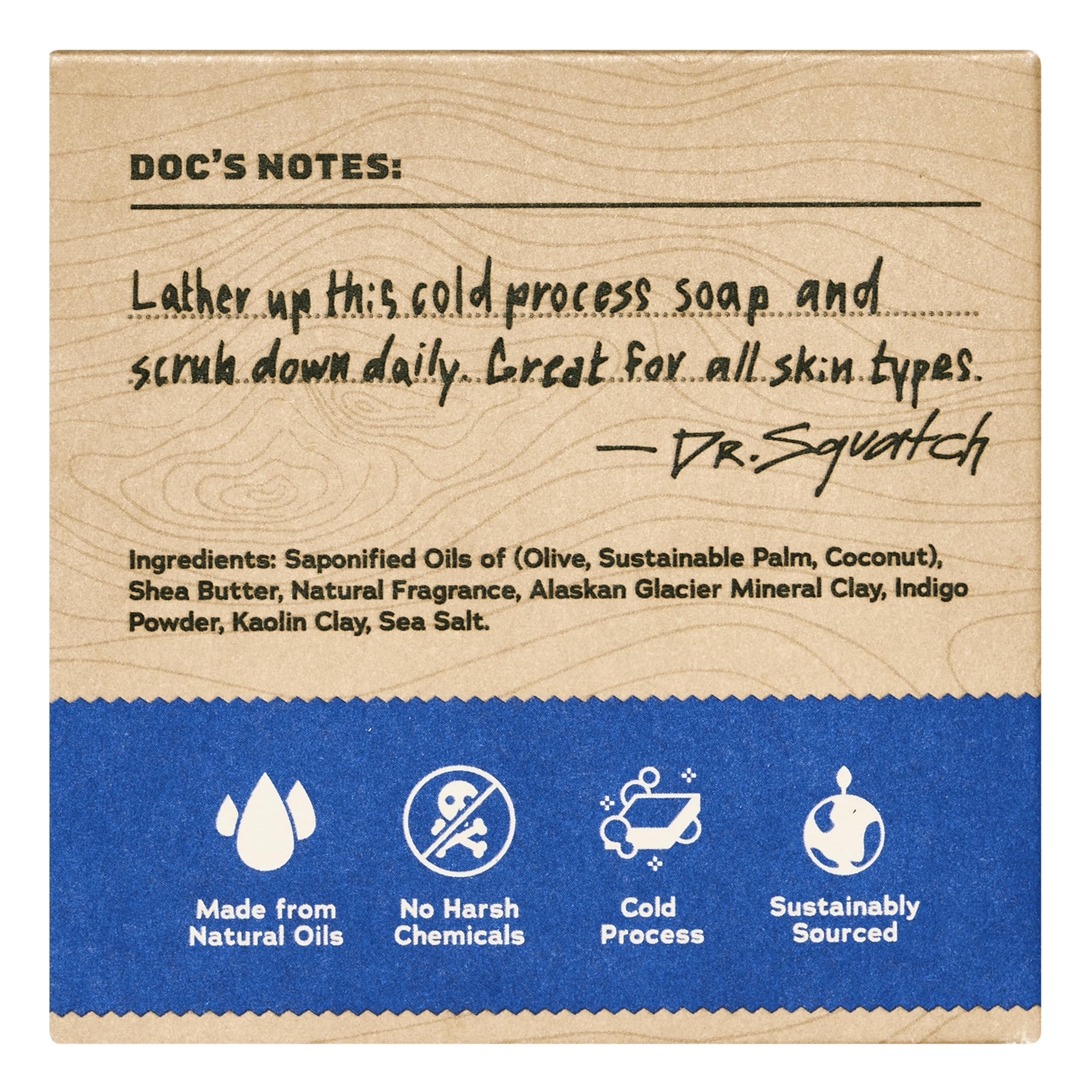 Dr. Squatch natural cold process bar highlights nourishing ingredients