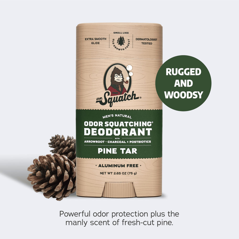 Dr. Squatch Odor-Squatching deodorant application for natural odor control.