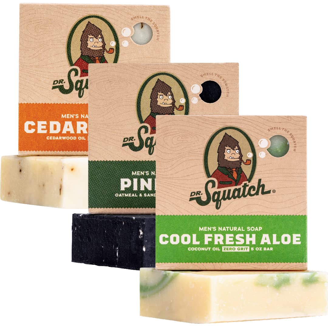 Dr. Squatch Pine Tar Bar features a rich lather for deep clean in daily showers.