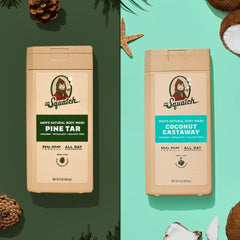 Dr. Squatch Pine Tar Coconut Castaway creamy wash on wet skin