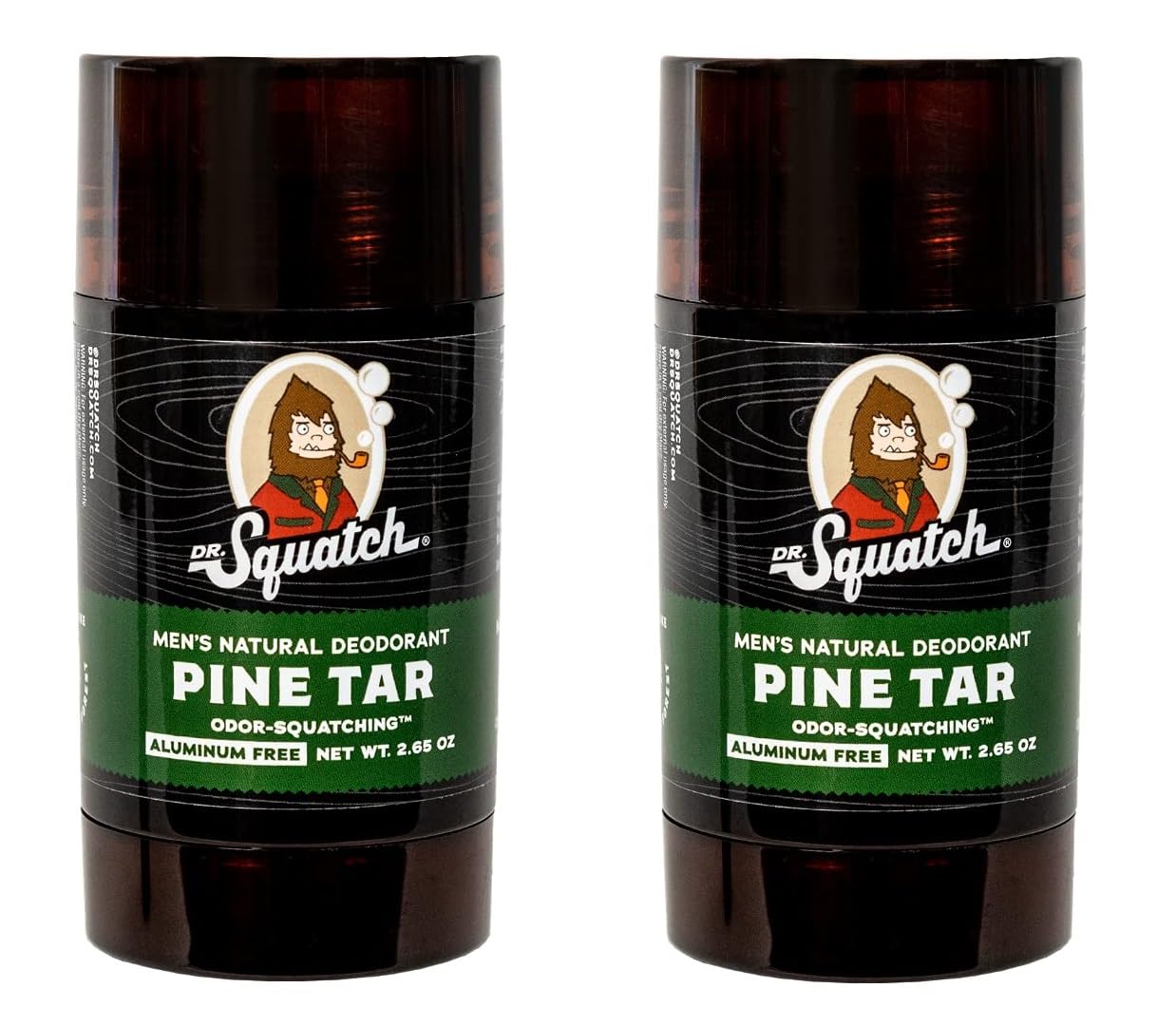Dr Squatch Pine Tar deodorant 2-pack pack shot with aluminum-free protection