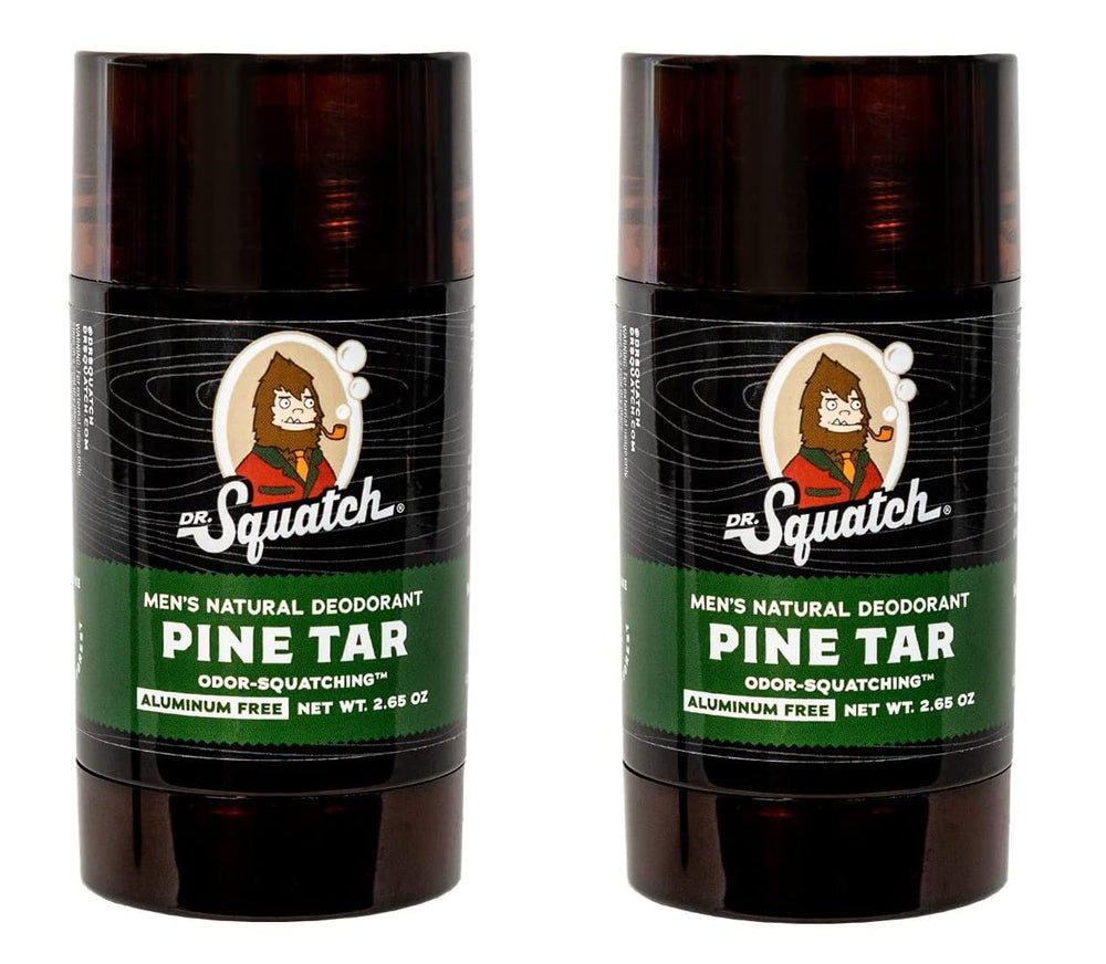Dr Squatch Pine Tar deodorant 2-pack pack shot with aluminum-free protection