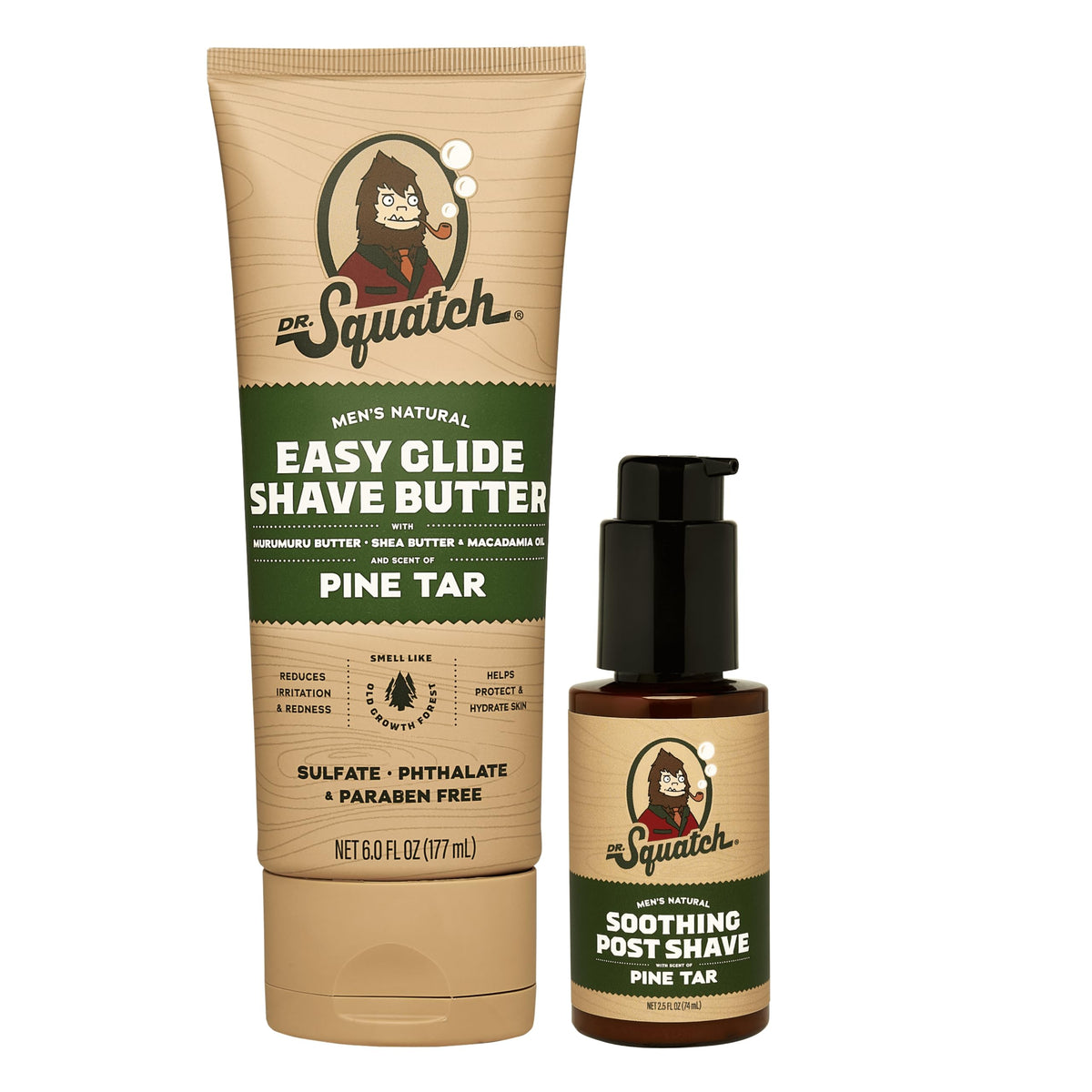 Dr. Squatch Pine Tar Easy-Glide Butter bottle ready for a smooth shave