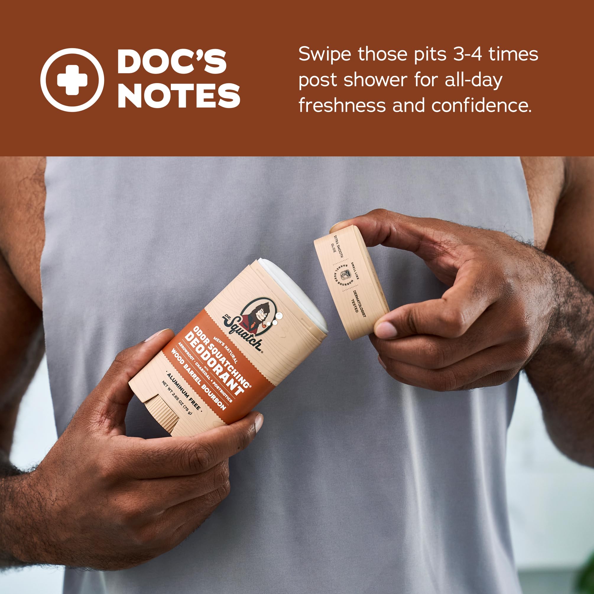 Dr. Squatch postbiotics for odor defense in a clean, aluminum-free formula.
