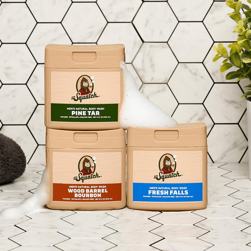 Dr. Squatch real soap foam demonstrates cleansing and moisturizing lather.