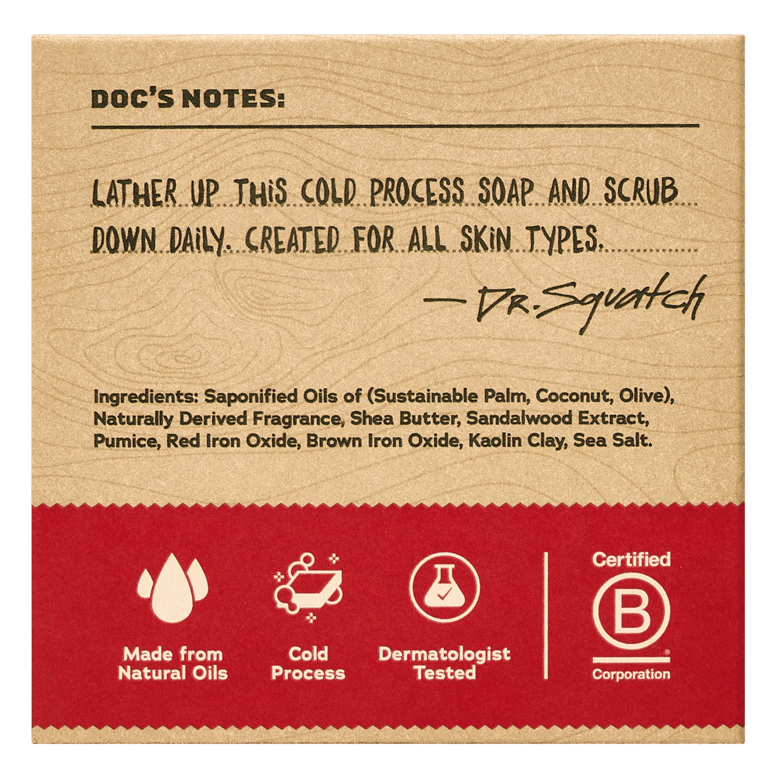 Dr. Squatch Sandalwood Summit bar close-up foam highlights rich lather and scent