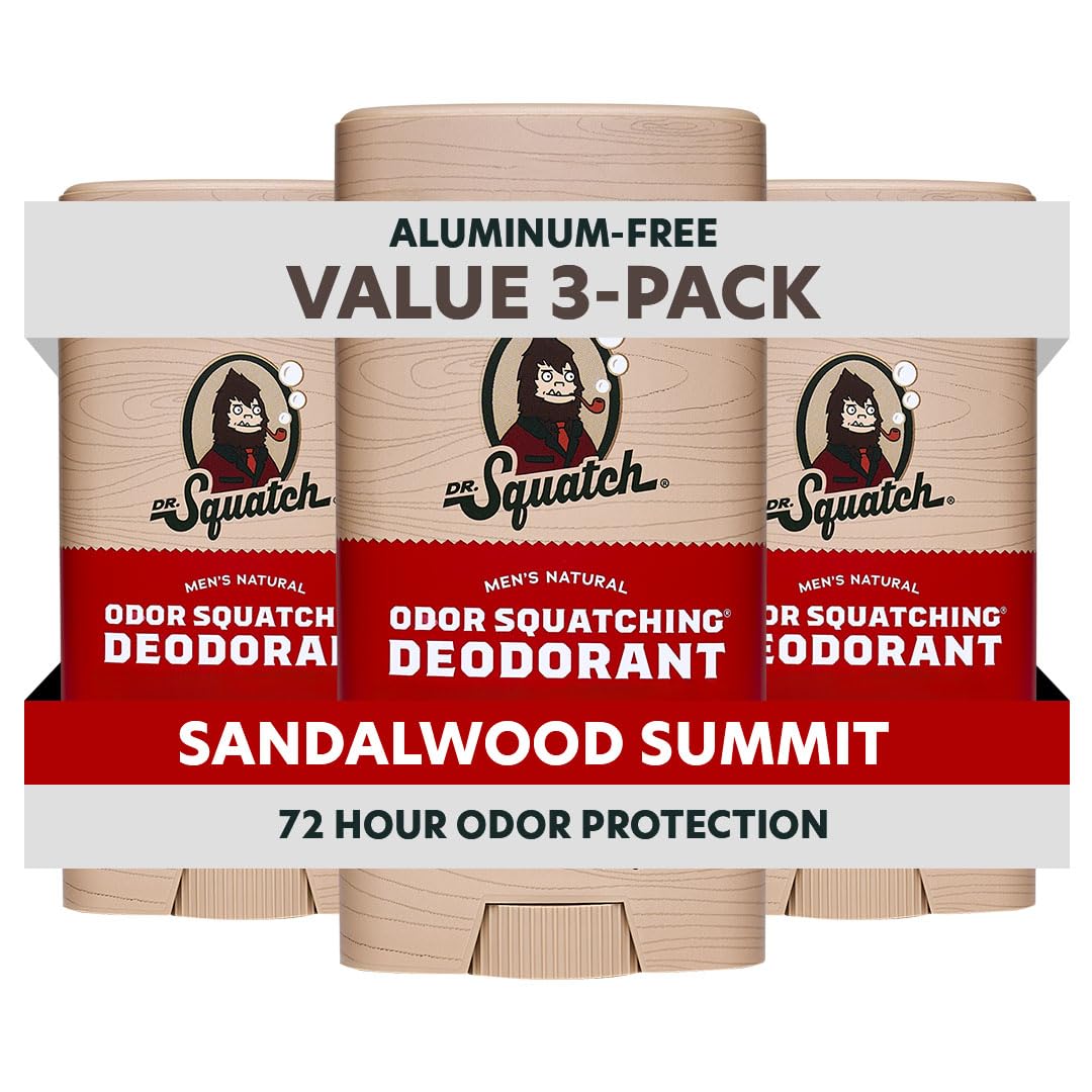 Dr. Squatch Sandalwood Summit deodorant bottle with aluminum-free formula for all-day protection.