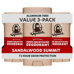 Dr. Squatch Sandalwood Summit deodorant bottle with aluminum-free formula for all-day protection.