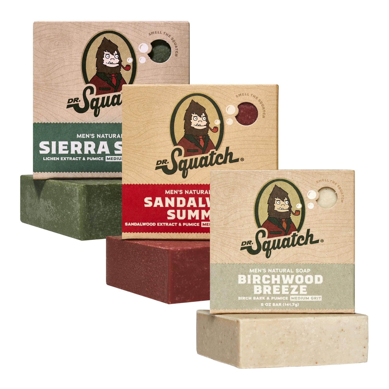 Dr. Squatch Sierra Storm bar soap close-up shows rugged texture for daily cleansing.