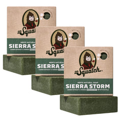 Dr. Squatch Sierra Storm bar soap close-up highlighting natural oils for rich lather.