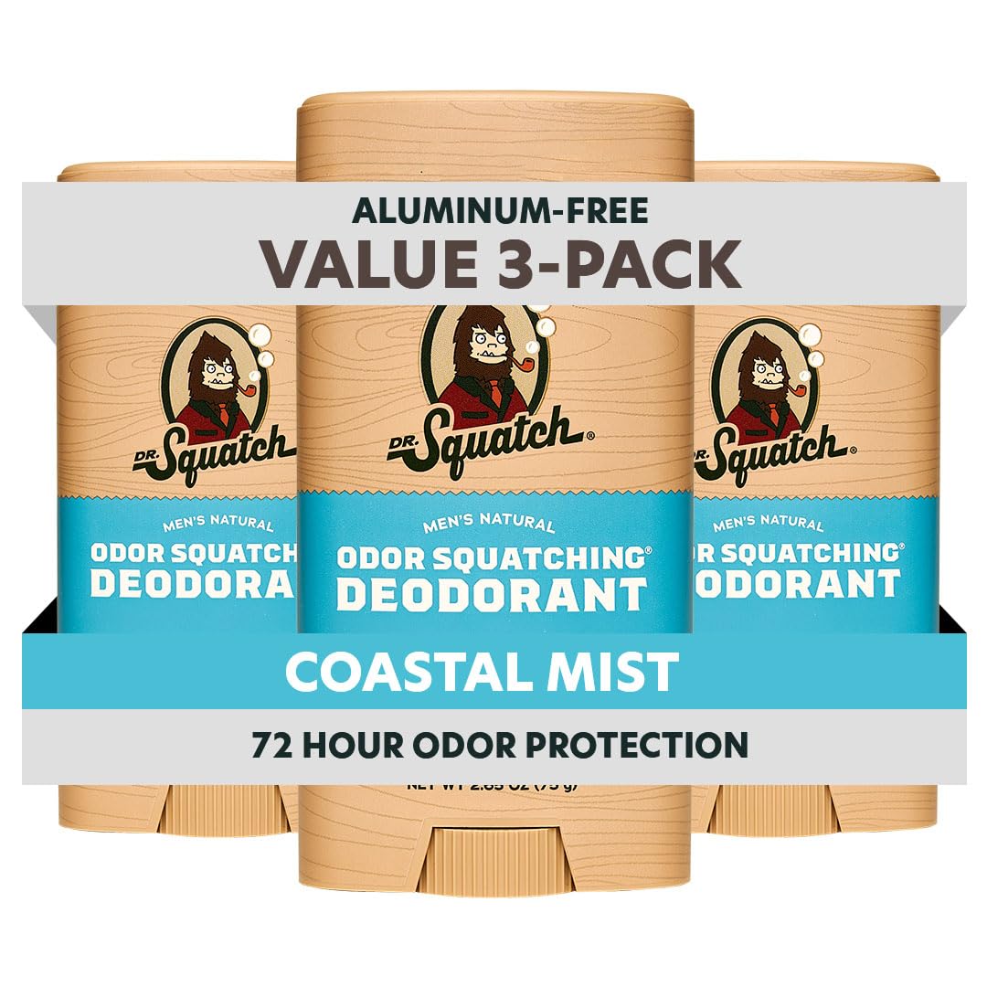 Dr. Squatch Sierra Storm 2-pack display showing aluminum-free natural deodorant in Coastal Mist.