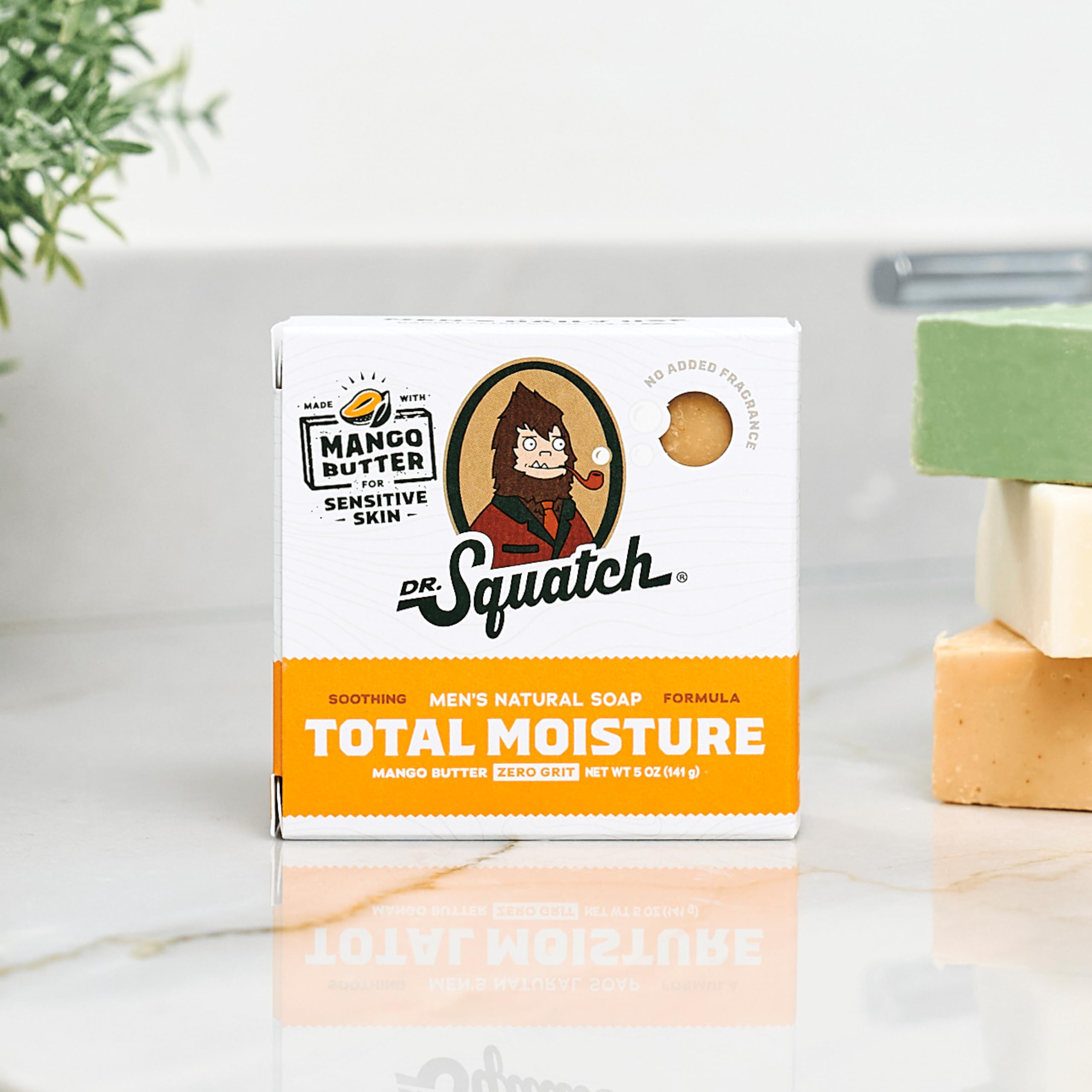 Dr. Squatch Total Moisture soap foam forming on skin for gentle cleansing