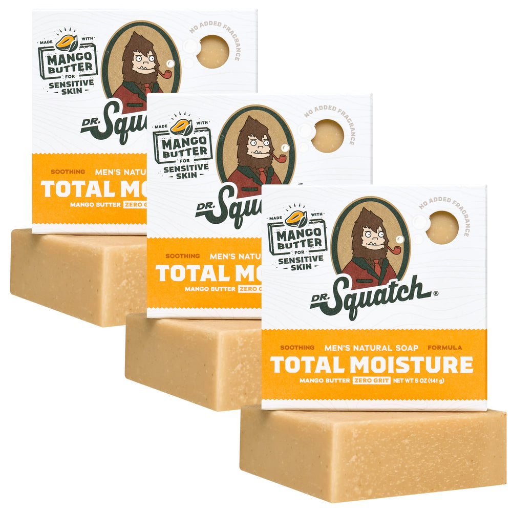 Dr. Squatch Total Moisture soap pack with three bars offering lasting hydration