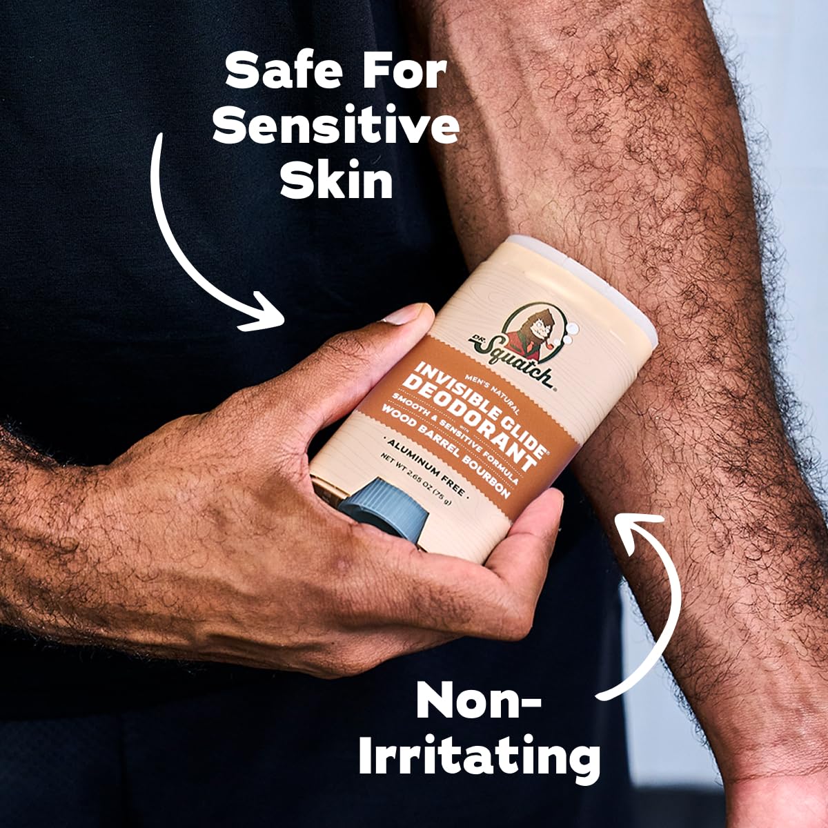 Dr. Squatch Wood Barrel Bourbon scent detail emphasizes warm, masculine aroma.