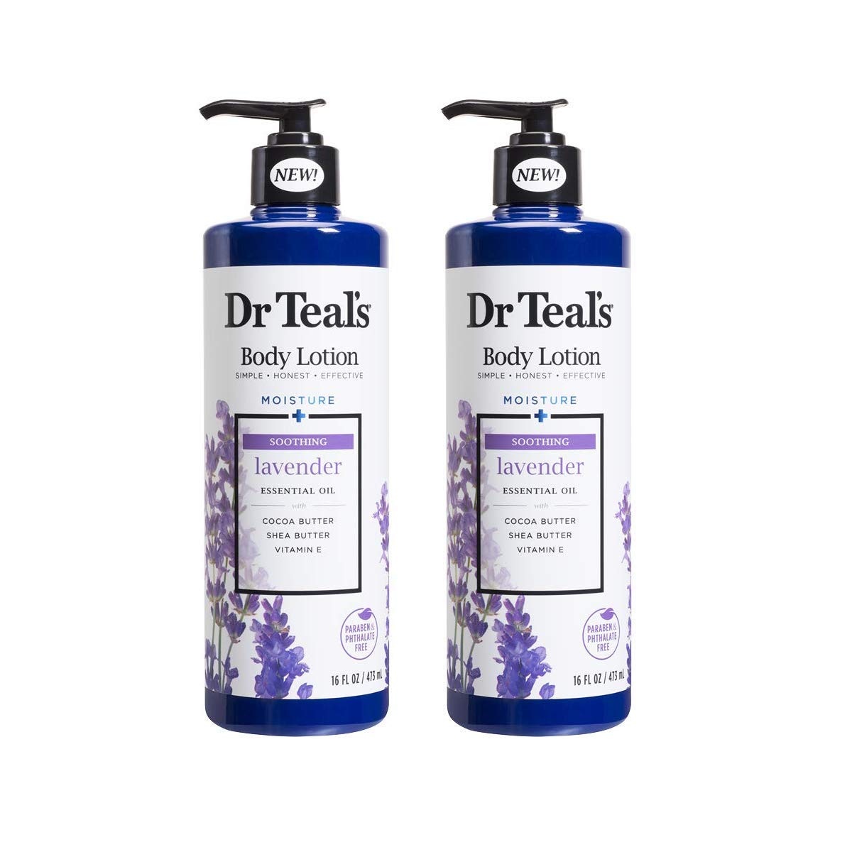 Dr Teal's body lotion bottle with lavender for deep hydration and relaxing aroma.
