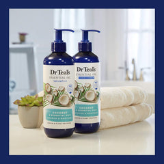 Dr Teal's bottle on the bathroom shelf suggests a simple routine.
