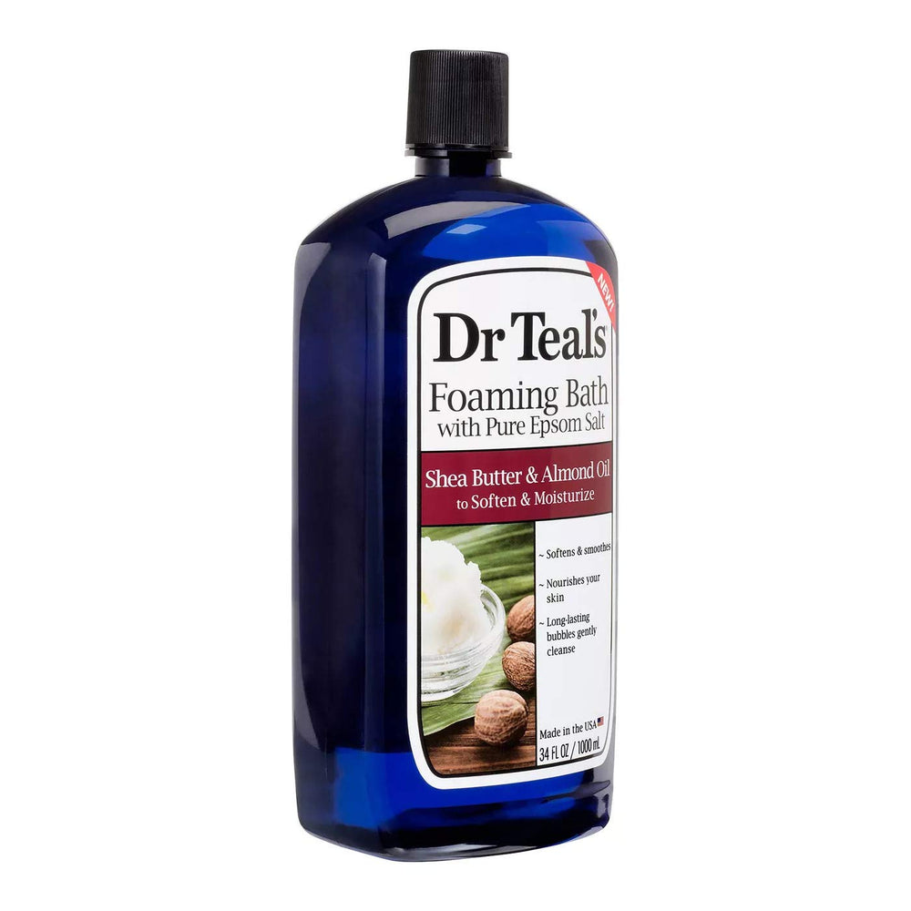 Dr Teal's Coconut Oil foaming bath bottle pour for soothing hydration.
