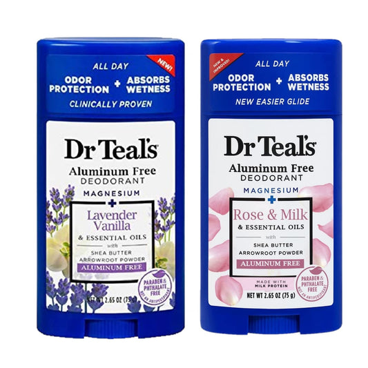 Dr Teal's Vanilla Lavender deodorant bottle for all-day freshness.