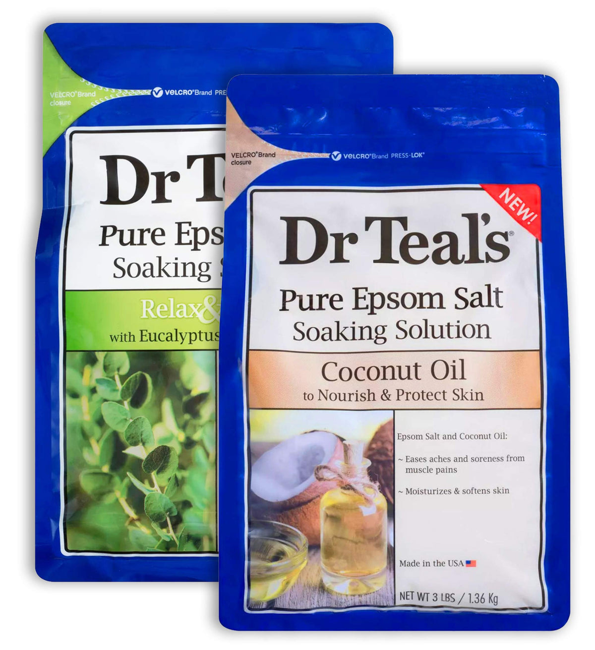 Dr Teal's eucalyptus spearmint Epsom salt bag ready for a refreshing soak.