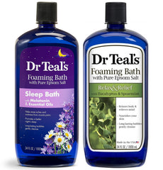 Dr Teal's Foaming Bath Eucalyptus & Spearmint bottle for refreshing soak and muscle relief.