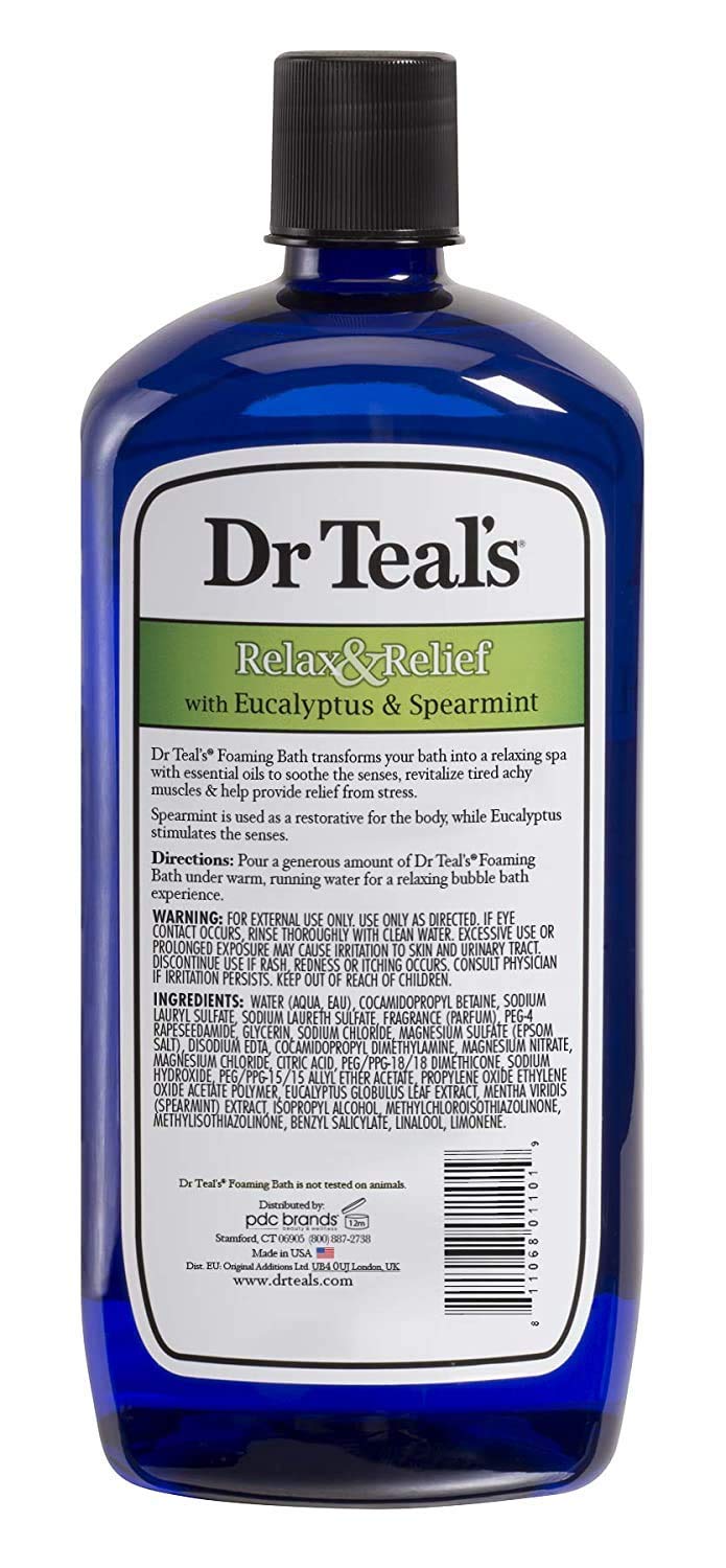 Dr Teal's Lavender Chamomile foaming bath bottle helps reduce stress and calm evenings.
