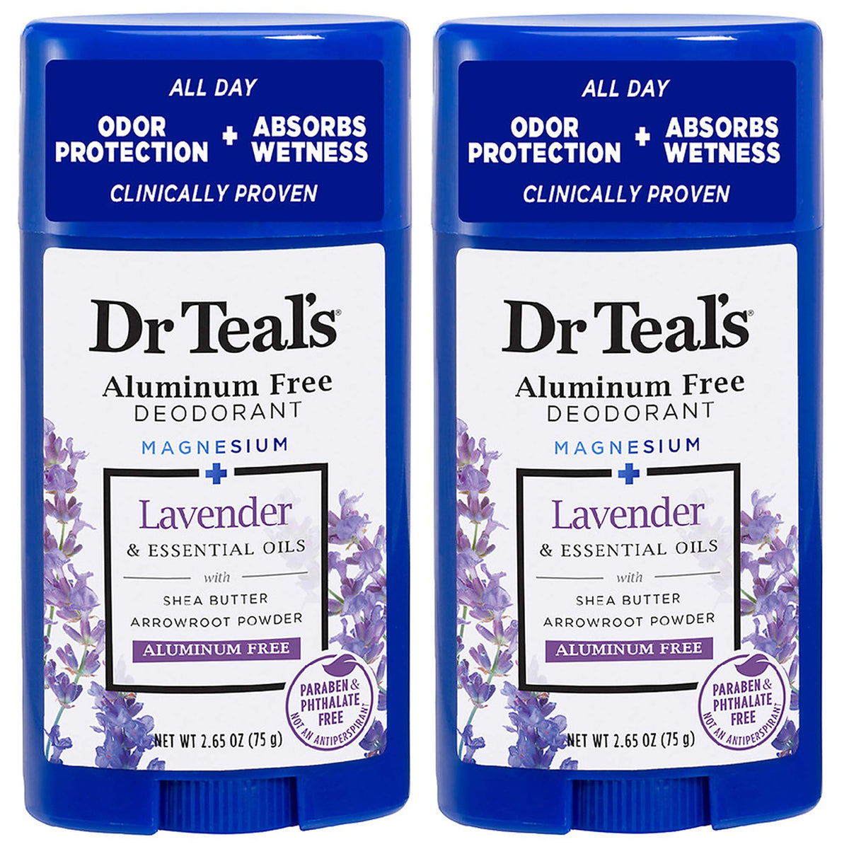 Dr Teal's Lavender Aluminum-Free Deodorant 2-pack for daily odor control.