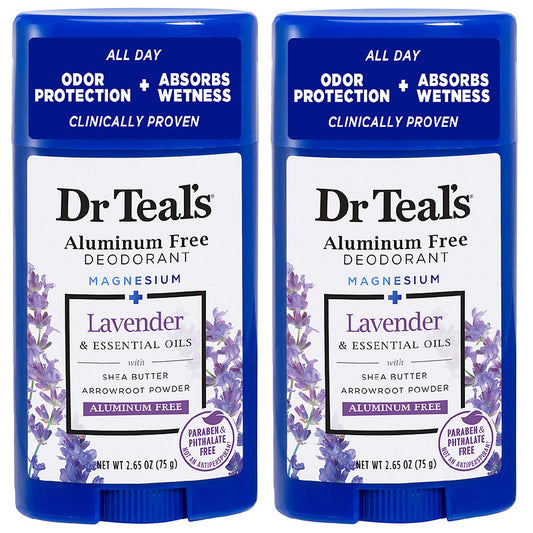 Dr Teal's Lavender Aluminum-Free Deodorant 2-pack for daily odor control.