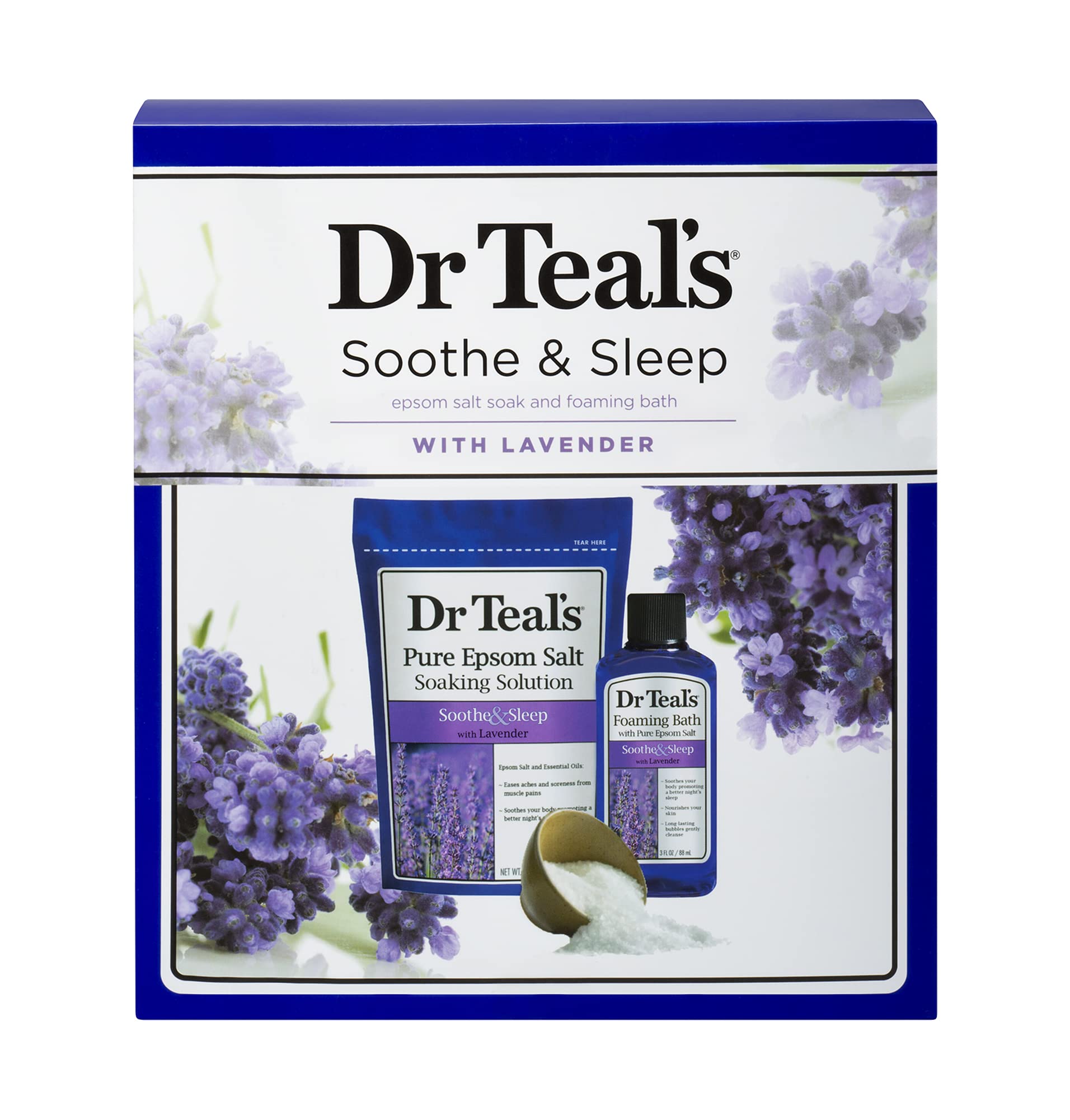 Dr Teal's Lavender Foaming Bath Oil bottle provides a spa-like bath with long-lasting bubbles.