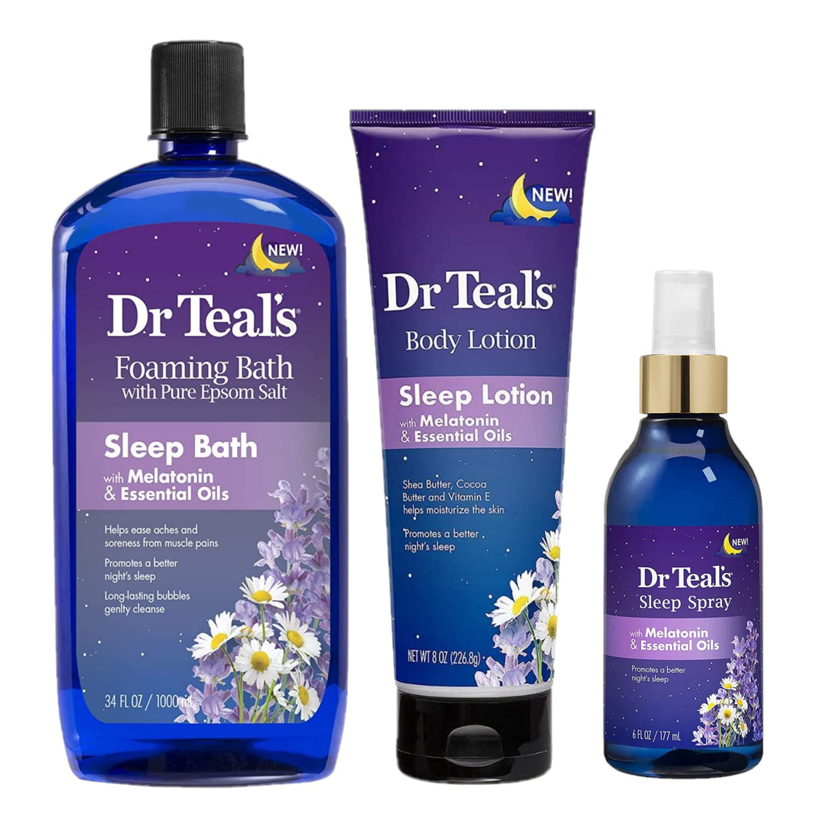 Dr Teal's Melatonin Sleep Bath bubble bath for a soothing evening routine.