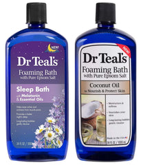 Dr Teal's Melatonin Sleep Foaming Bath bottle promotes relaxation and a calmer night