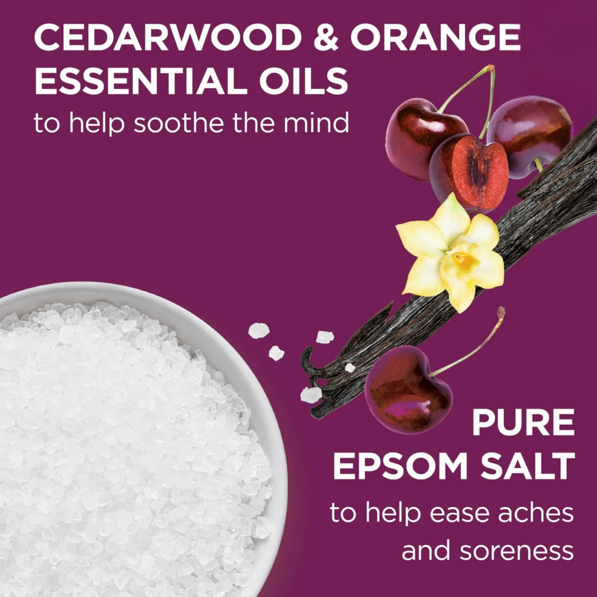 Dr Teal's Pure Epsom Salt bottle emphasizes a magnesium-rich soak for soothing muscles.