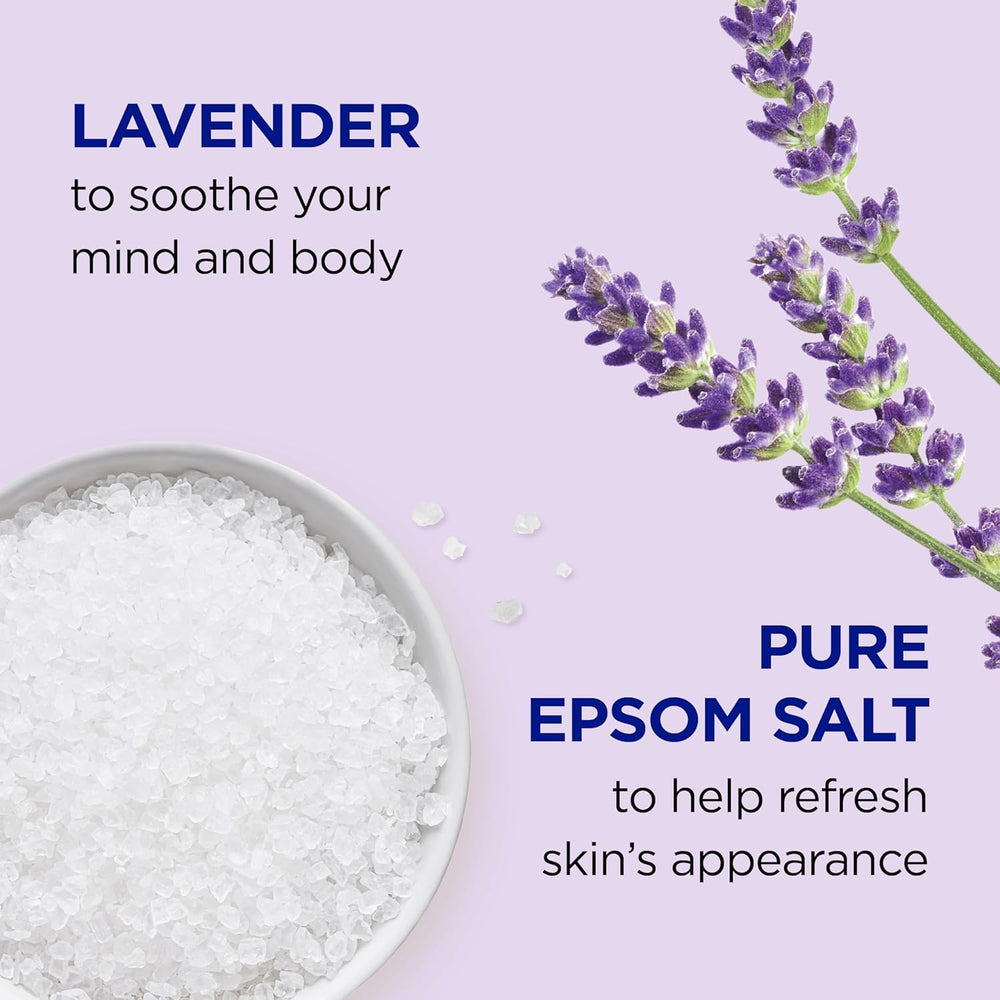 Close-up of Dr Teal's lavender epsom salt crystals for a tranquil bath ritual