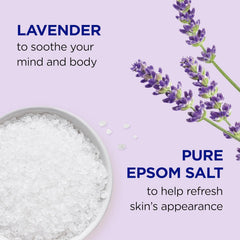 Close-up of Dr Teal's lavender epsom salt crystals for a tranquil bath ritual