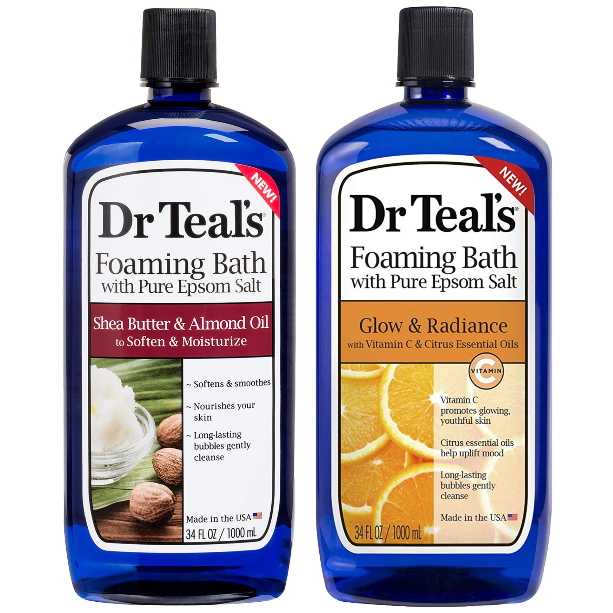 Dr Teal's Shea Butter & Almond Oil foaming bath pour for moisturized, smooth skin.