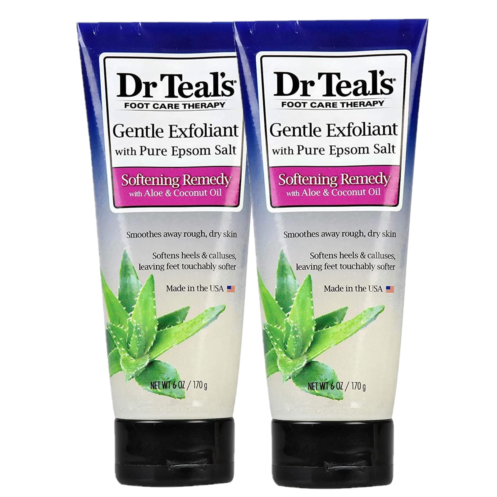 Dr Teal's Softening Remedy coconut oil foot scrub two-pack bottles for smoother feet