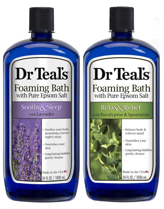Dr Teal's Soothe and Sleep Lavender Foaming Bath bottle calms the senses for a relaxing soak