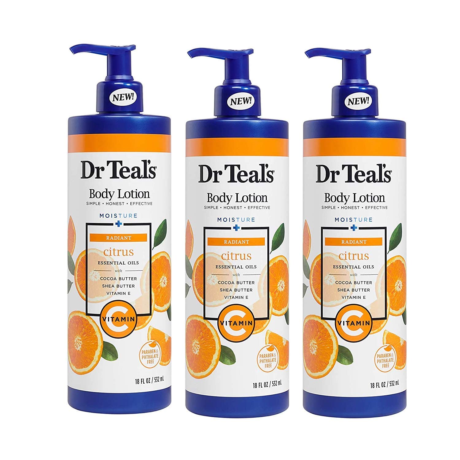 Dr Teal's Vitamin C & Citrus Body Lotion 3-pack for glowing, hydrated skin