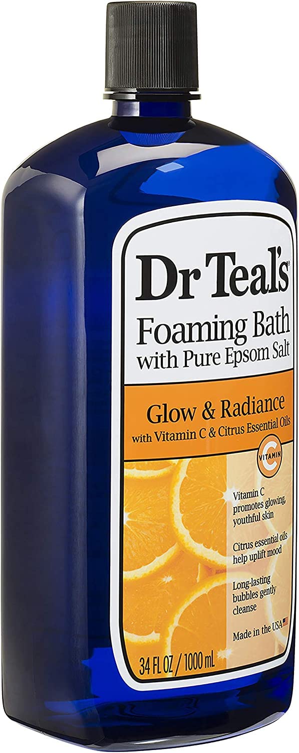 Dr Teal's Vitamin C & Citrus foaming bath lather for energized, refreshed skin.