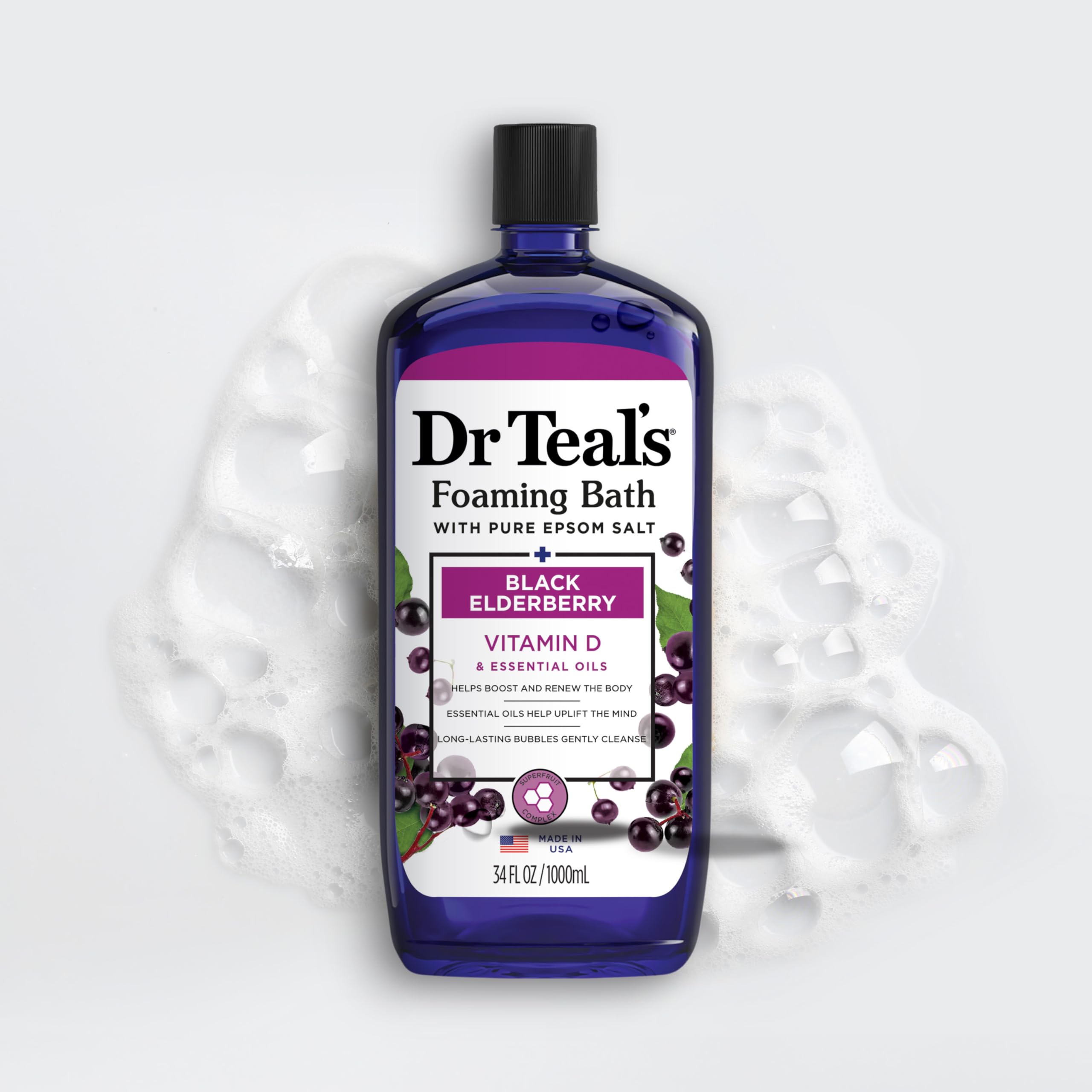 Dr Teal's Vitamin D mood-boost label suggesting uplifted mood during bath.