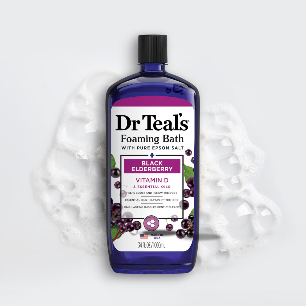 Dr Teal's Vitamin D mood-boost label suggesting uplifted mood during bath.