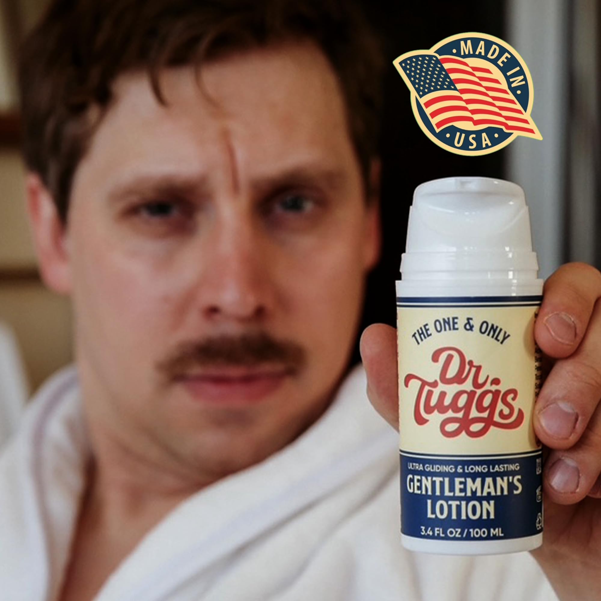 Dr. Tuggs Gentlemans Lotion Made in USA label on packaging.